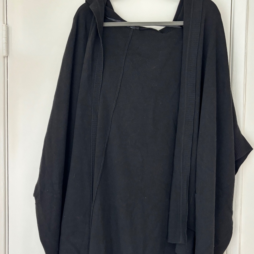Cozy Hooded Poncho Like Cardigan with Front Pockets